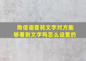 微信语音转文字对方能够看到文字吗怎么设置的