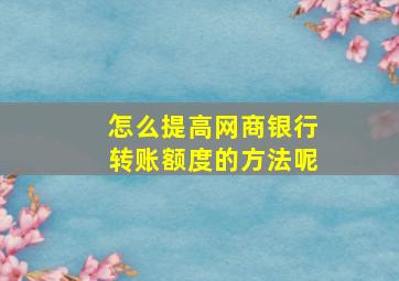 怎么提高网商银行转账额度的方法呢