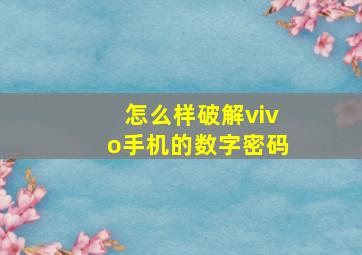 怎么样破解vivo手机的数字密码