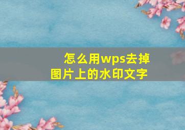 怎么用wps去掉图片上的水印文字