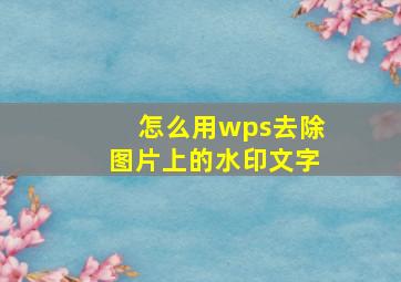 怎么用wps去除图片上的水印文字