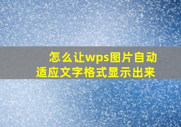 怎么让wps图片自动适应文字格式显示出来