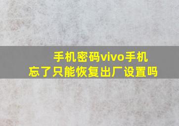 手机密码vivo手机忘了只能恢复出厂设置吗