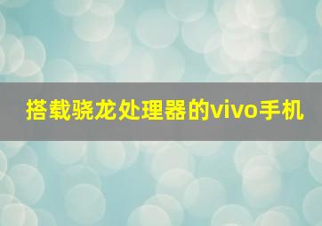 搭载骁龙处理器的vivo手机