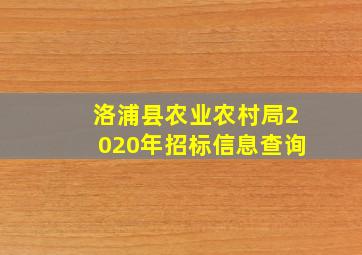 洛浦县农业农村局2020年招标信息查询