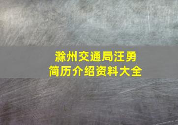 滁州交通局汪勇简历介绍资料大全