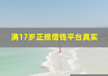 满17岁正规借钱平台真实