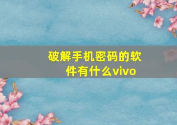 破解手机密码的软件有什么vivo