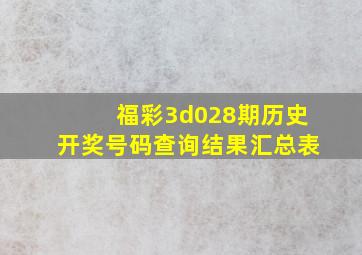 福彩3d028期历史开奖号码查询结果汇总表