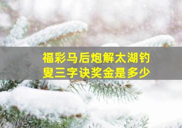 福彩马后炮解太湖钓叟三字诀奖金是多少