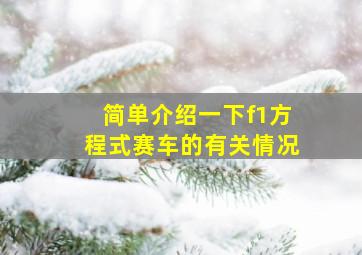 简单介绍一下f1方程式赛车的有关情况