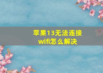 苹果13无法连接wifi怎么解决