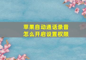 苹果自动通话录音怎么开启设置权限