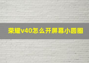 荣耀v40怎么开屏幕小圆圈