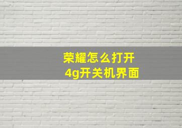 荣耀怎么打开4g开关机界面