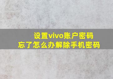 设置vivo账户密码忘了怎么办解除手机密码