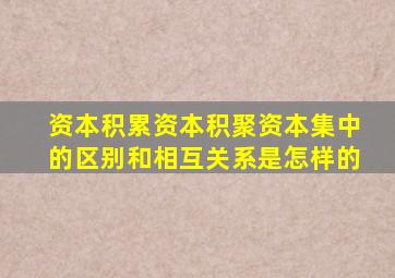 资本积累资本积聚资本集中的区别和相互关系是怎样的