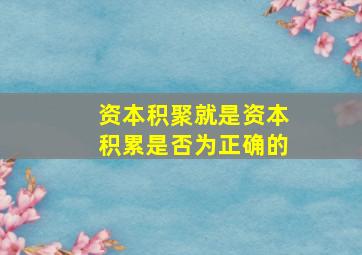 资本积聚就是资本积累是否为正确的