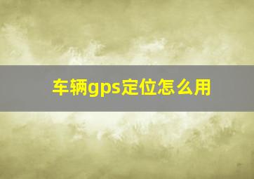 车辆gps定位怎么用