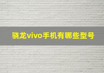 骁龙vivo手机有哪些型号