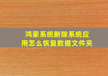 鸿蒙系统删除系统应用怎么恢复数据文件夹