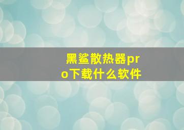 黑鲨散热器pro下载什么软件