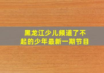 黑龙江少儿频道了不起的少年最新一期节目