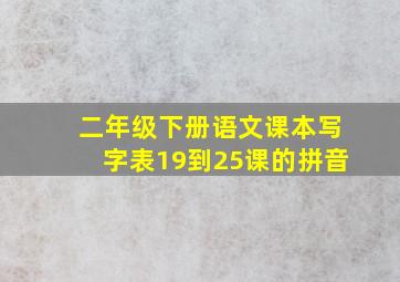 二年级下册语文课本写字表19到25课的拼音