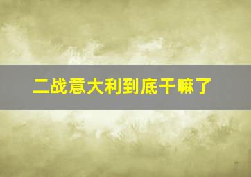 二战意大利到底干嘛了