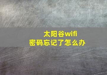 太阳谷wifi密码忘记了怎么办