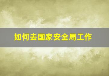 如何去国家安全局工作