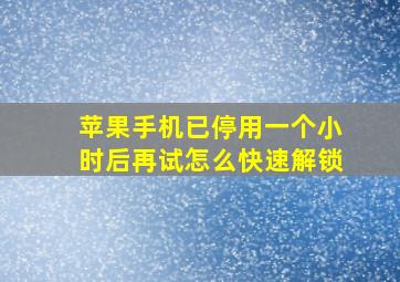 苹果手机已停用一个小时后再试怎么快速解锁