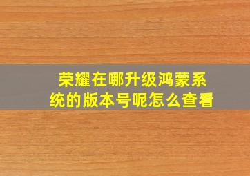 荣耀在哪升级鸿蒙系统的版本号呢怎么查看