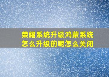 荣耀系统升级鸿蒙系统怎么升级的呢怎么关闭