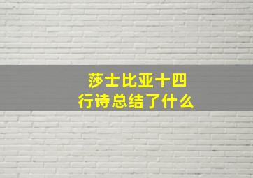 莎士比亚十四行诗总结了什么